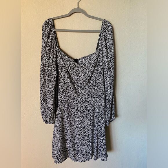 Reformation Mochi Mini Midnight Navy Blue Dress Puff Sleeve Floral Size L - Picture 10 of 14